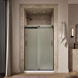 Kohler Levity Sliding shower door, 74'' H x 43-5/8 - 47-5/8'' W, with 1/4'' thick Frosted glass - Matte Black - image 4