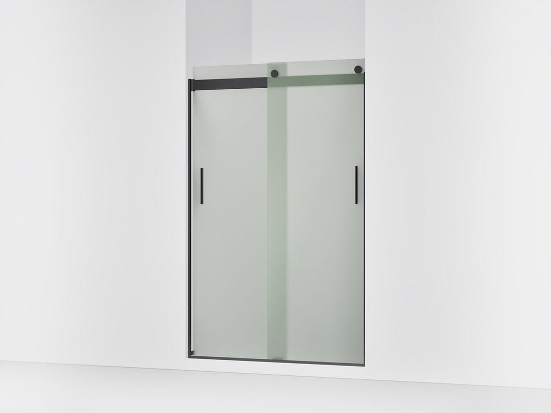 Kohler Levity Sliding shower door, 74'' H x 43-5/8 - 47-5/8'' W, with 1/4'' thick Frosted glass - Matte Black by Kohler