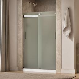 Kohler Levity Sliding shower door, 74'' H x 43-5/8 - 47-5/8'' W, with 1/4'' thick Frosted glass - Matte Nickel - image 2