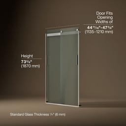Kohler Levity Sliding shower door, 74'' H x 43-5/8 - 47-5/8'' W, with 1/4'' thick Frosted glass - Matte Nickel - image 3