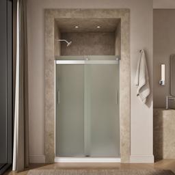 Kohler Levity Sliding shower door, 74'' H x 43-5/8 - 47-5/8'' W, with 1/4'' thick Frosted glass - Bright Silver - image 4