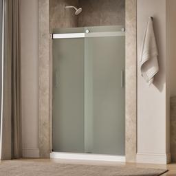 Kohler Levity Sliding shower door, 74'' H x 43-5/8 - 47-5/8'' W, with 1/4'' thick Frosted glass - Bright Silver - image 2