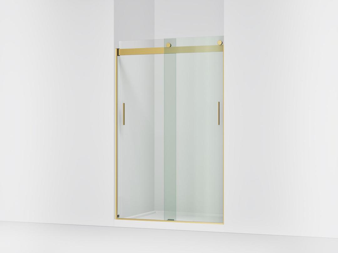 Kohler Levity Sliding shower door, 74'' H x 43-5/8 - 47-5/8'' W, with 1/4'' thick Crystal Clear glass - Vibrant Brushed Moderne Brass by Kohler