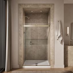Kohler Levity Sliding shower door, 74'' H x 43-5/8 - 47-5/8'' W, with 1/4'' thick Crystal Clear glass - Anodized Brushed Bronze - image 4