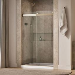 Kohler Levity Sliding shower door, 74'' H x 43-5/8 - 47-5/8'' W, with 1/4'' thick Crystal Clear glass - Anodized Brushed Bronze - image 2