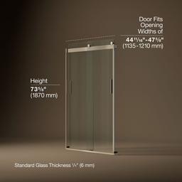 Kohler Levity Sliding shower door, 74'' H x 43-5/8 - 47-5/8'' W, with 1/4'' thick Crystal Clear glass - Anodized Brushed Bronze - image 3
