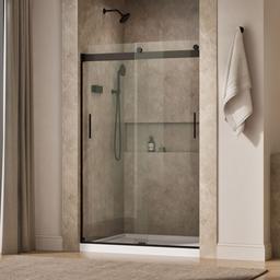 Kohler Levity Sliding shower door, 74'' H x 43-5/8 - 47-5/8'' W, with 1/4'' thick Crystal Clear glass - Anodized Dark Bronze - image 2
