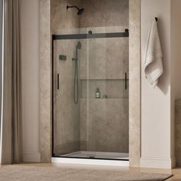 Kohler Levity Sliding shower door, 74'' H x 43-5/8 - 47-5/8'' W, with 1/4'' thick Crystal Clear glass - Matte Black - image 2