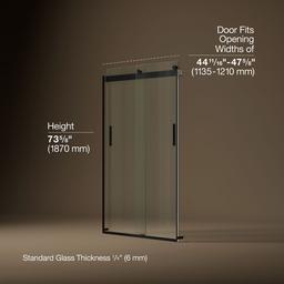 Kohler Levity Sliding shower door, 74'' H x 43-5/8 - 47-5/8'' W, with 1/4'' thick Crystal Clear glass - Matte Black - image 3