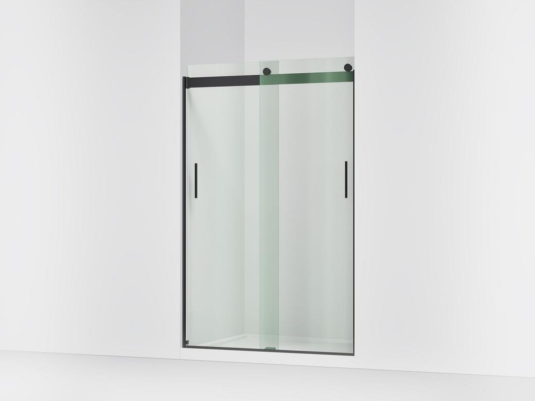 Kohler Levity Sliding shower door, 74'' H x 43-5/8 - 47-5/8'' W, with 1/4'' thick Crystal Clear glass - Matte Black by Kohler