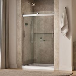 Kohler Levity Sliding shower door, 74'' H x 43-5/8 - 47-5/8'' W, with 1/4'' thick Crystal Clear glass - Bright Silver - image 2