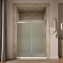 Kohler Levity Sliding shower door, 74'' H x 56-5/8 - 59-5/8'' W, with 1/4'' thick Frosted glass and blade handles - Anodized Brushed Bronze - image 4