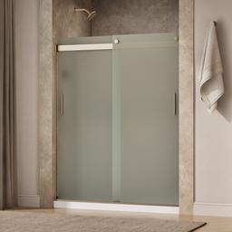 Kohler Levity Sliding shower door, 74'' H x 56-5/8 - 59-5/8'' W, with 1/4'' thick Frosted glass and blade handles - Anodized Brushed Bronze - image 2