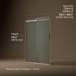 Kohler Levity Sliding shower door, 74'' H x 56-5/8 - 59-5/8'' W, with 1/4'' thick Frosted glass and blade handles - Anodized Brushed Bronze - image 3
