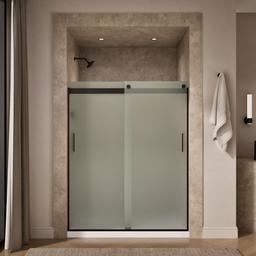 Kohler Levity Sliding shower door, 74'' H x 56-5/8 - 59-5/8'' W, with 1/4'' thick Frosted glass and blade handles - Anodized Dark Bronze - image 4