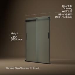 Kohler Levity Sliding shower door, 74'' H x 56-5/8 - 59-5/8'' W, with 1/4'' thick Frosted glass and blade handles - Anodized Dark Bronze - image 3