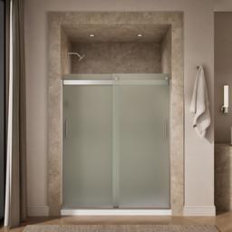 Kohler Levity Sliding shower door, 74'' H x 56-5/8 - 59-5/8'' W, with 1/4'' thick Frosted glass and blade handles - Matte Nickel - image 4