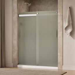 Kohler Levity Sliding shower door, 74'' H x 56-5/8 - 59-5/8'' W, with 1/4'' thick Frosted glass and blade handles - Matte Nickel - image 2