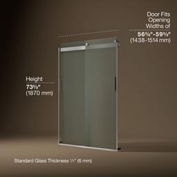 Kohler Levity Sliding shower door, 74'' H x 56-5/8 - 59-5/8'' W, with 1/4'' thick Frosted glass and blade handles - Matte Nickel - image 3