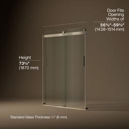 Kohler Levity Sliding shower door, 74'' H x 56-5/8 - 59-5/8'' W, with 1/4'' thick Crystal Clear glass - Anodized Brushed Bronze - image 3