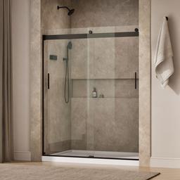 Kohler Levity Sliding shower door, 74'' H x 56-5/8 - 59-5/8'' W, with 1/4'' thick Crystal Clear glass - Anodized Dark Bronze - image 2