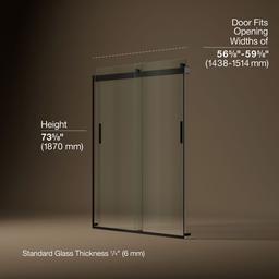 Kohler Levity Sliding shower door, 74'' H x 56-5/8 - 59-5/8'' W, with 1/4'' thick Crystal Clear glass - Anodized Dark Bronze - image 3