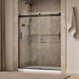 Kohler Levity Sliding shower door, 74'' H x 56-5/8 - 59-5/8'' W, with 1/4'' thick Crystal Clear glass - Matte Black - image 2