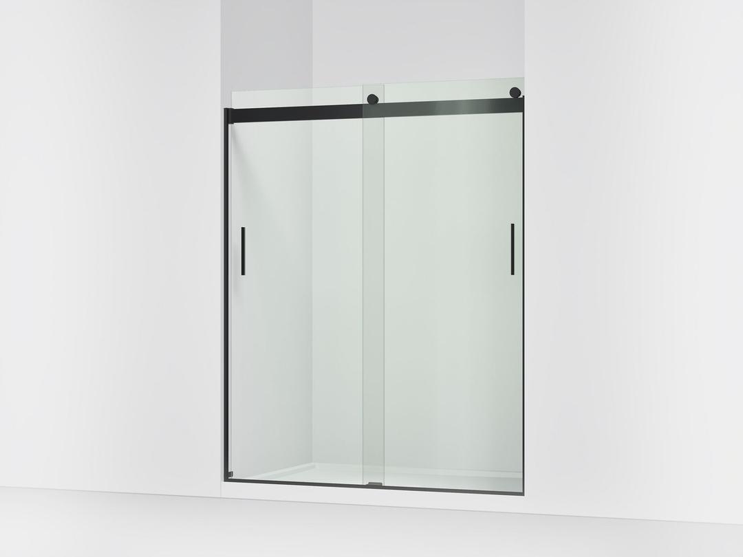 Kohler Levity Sliding shower door, 74'' H x 56-5/8 - 59-5/8'' W, with 1/4'' thick Crystal Clear glass - Matte Black by Kohler
