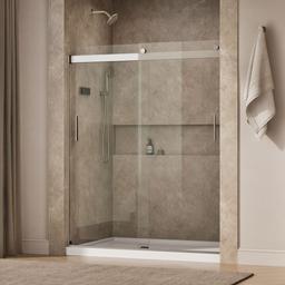 Kohler Levity Sliding shower door, 74'' H x 56-5/8 - 59-5/8'' W, with 1/4'' thick Crystal Clear glass - Matte Nickel - image 2