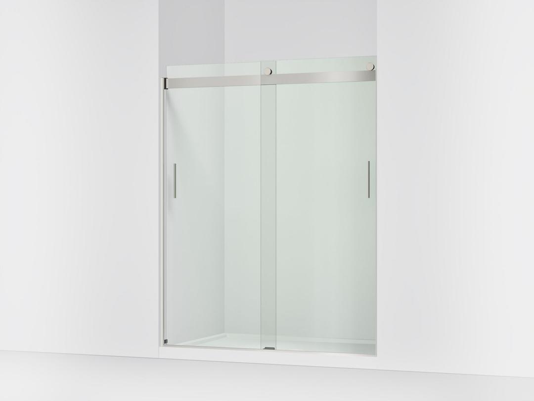 Kohler Levity Sliding shower door, 74'' H x 56-5/8 - 59-5/8'' W, with 1/4'' thick Crystal Clear glass - Matte Nickel by Kohler