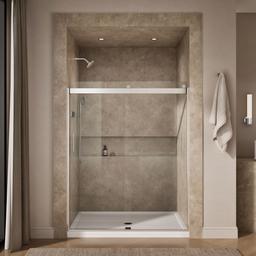 Kohler Levity Sliding shower door, 74'' H x 56-5/8 - 59-5/8'' W, with 1/4'' thick Crystal Clear glass - Bright Silver - image 4