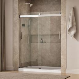 Kohler Levity Sliding shower door, 74'' H x 56-5/8 - 59-5/8'' W, with 1/4'' thick Crystal Clear glass - Bright Silver - image 2