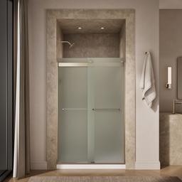 Kohler Levity Sliding shower door, 74'' H x 44-5/8 - 47-5/8'' W, with 1/4'' thick Frosted glass - Anodized Brushed Bronze - image 4
