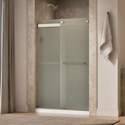 Kohler Levity Sliding shower door, 74'' H x 44-5/8 - 47-5/8'' W, with 1/4'' thick Frosted glass - Anodized Brushed Bronze - image 2