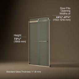 Kohler Levity Sliding shower door, 74'' H x 44-5/8 - 47-5/8'' W, with 1/4'' thick Frosted glass - Anodized Brushed Bronze - image 3