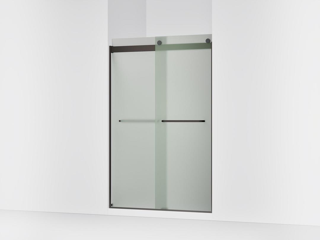 Kohler Levity Sliding shower door, 74'' H x 44-5/8 - 47-5/8'' W, with 1/4'' thick Frosted glass - Anodized Dark Bronze by Kohler
