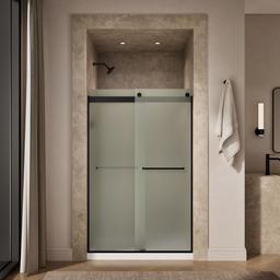 Kohler Levity Sliding shower door, 74'' H x 44-5/8 - 47-5/8'' W, with 1/4'' thick Frosted glass - Matte Black - image 4