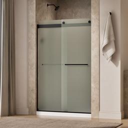 Kohler Levity Sliding shower door, 74'' H x 44-5/8 - 47-5/8'' W, with 1/4'' thick Frosted glass - Matte Black - image 2