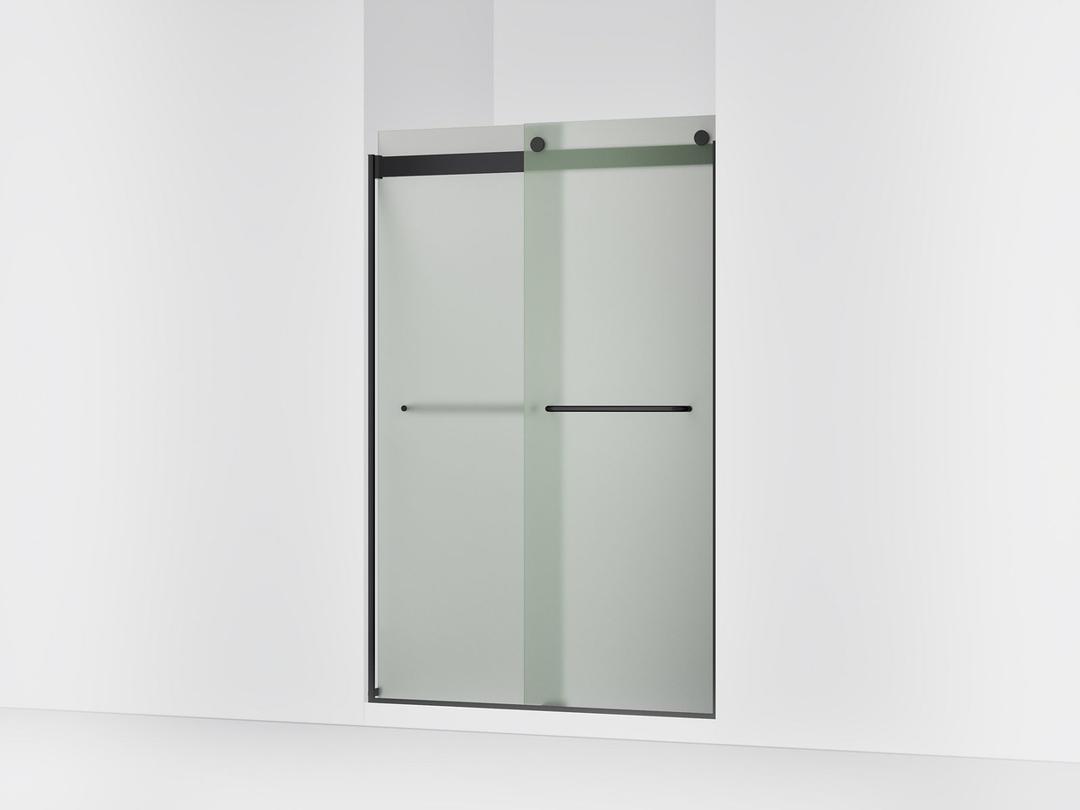 Kohler Levity Sliding shower door, 74'' H x 44-5/8 - 47-5/8'' W, with 1/4'' thick Frosted glass - Matte Black by Kohler