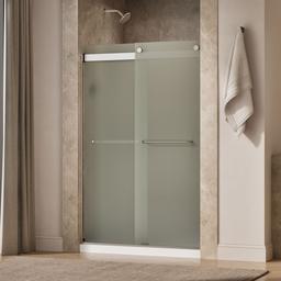 Kohler Levity Sliding shower door, 74'' H x 44-5/8 - 47-5/8'' W, with 1/4'' thick Frosted glass - Matte Nickel - image 2