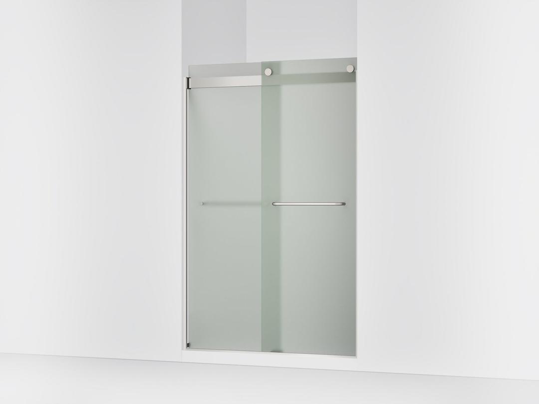 Kohler Levity Sliding shower door, 74'' H x 44-5/8 - 47-5/8'' W, with 1/4'' thick Frosted glass - Matte Nickel by Kohler