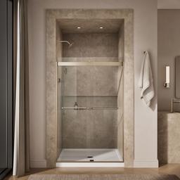 Kohler Levity Sliding shower door, 74'' H x 44-5/8 - 47-5/8'' W, with 1/4'' thick Crystal Clear glass - Anodized Brushed Bronze - image 4