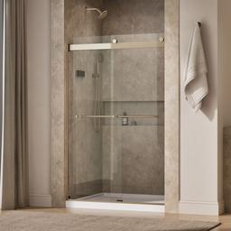 Kohler Levity Sliding shower door, 74'' H x 44-5/8 - 47-5/8'' W, with 1/4'' thick Crystal Clear glass - Anodized Brushed Bronze - image 2