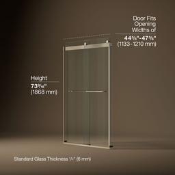 Kohler Levity Sliding shower door, 74'' H x 44-5/8 - 47-5/8'' W, with 1/4'' thick Crystal Clear glass - Anodized Brushed Bronze - image 3