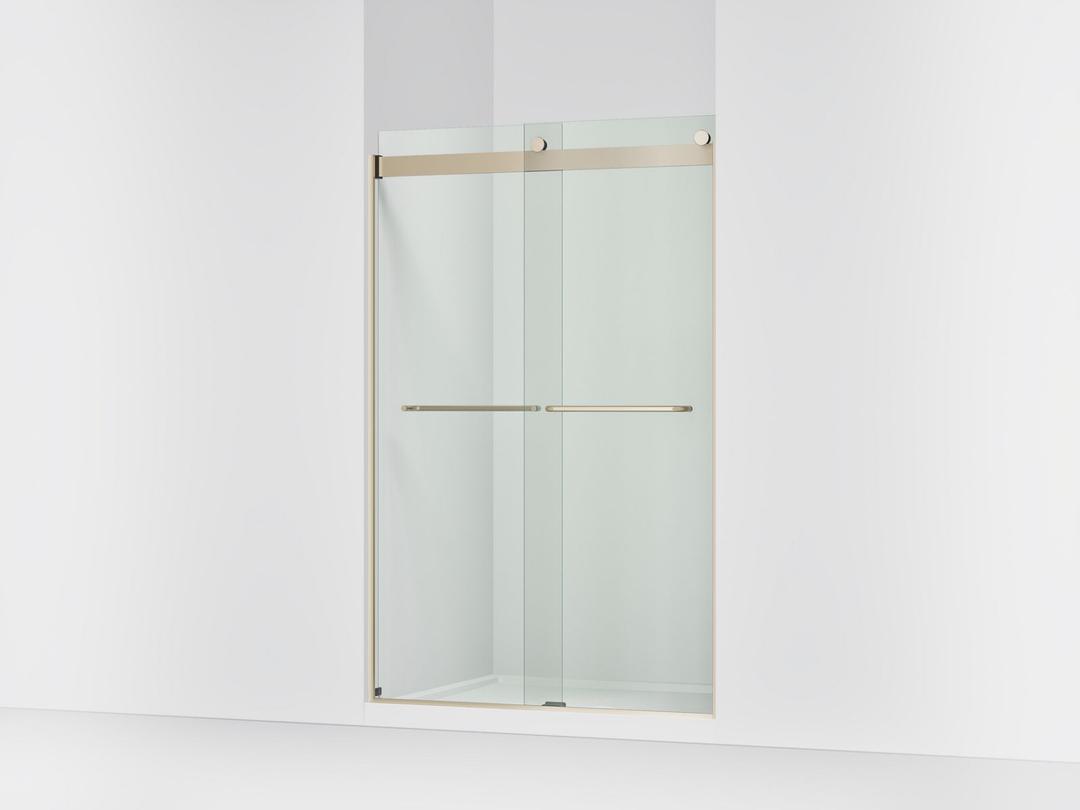 Kohler Levity Sliding shower door, 74'' H x 44-5/8 - 47-5/8'' W, with 1/4'' thick Crystal Clear glass - Anodized Brushed Bronze by Kohler