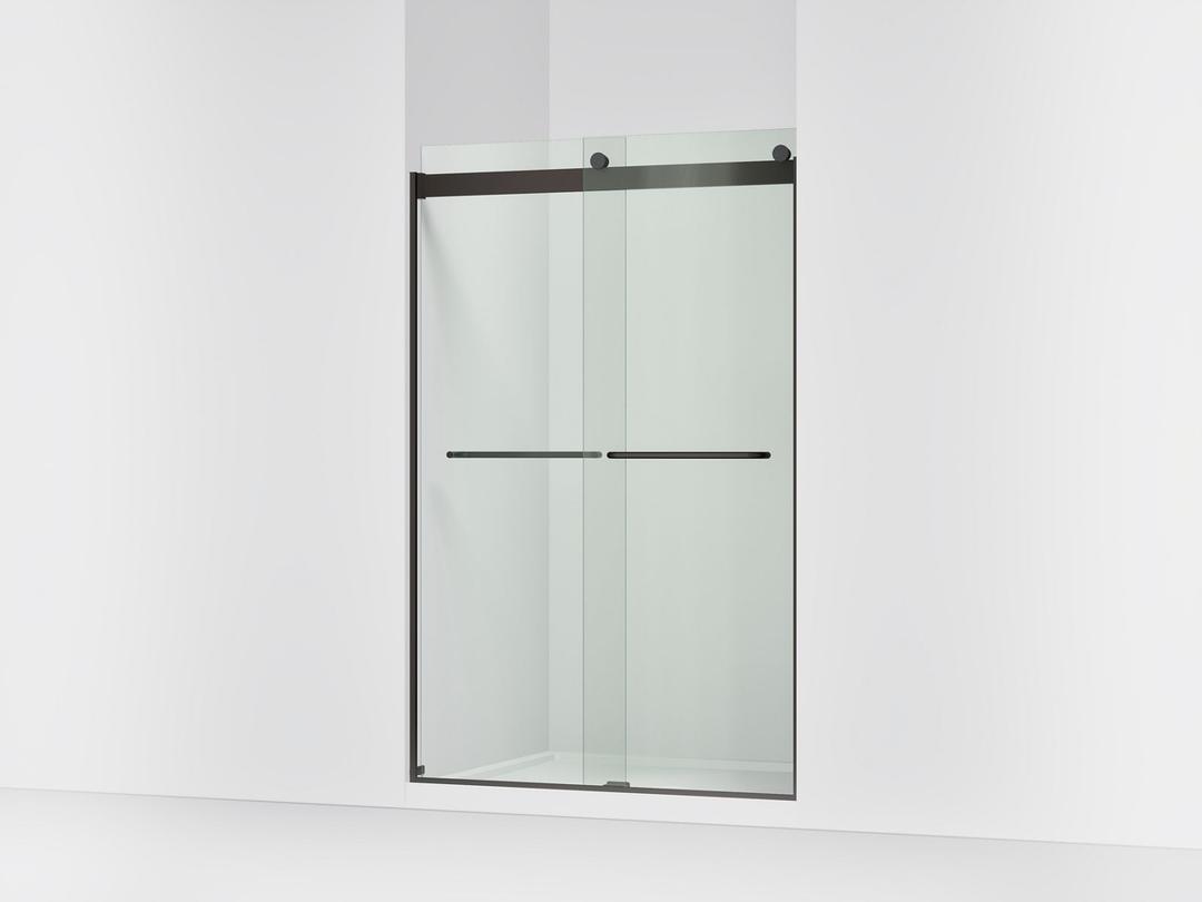 Kohler Levity Sliding shower door, 74'' H x 44-5/8 - 47-5/8'' W, with 1/4'' thick Crystal Clear glass - Anodized Dark Bronze by Kohler
