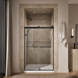 Kohler Levity Sliding shower door, 74'' H x 44-5/8 - 47-5/8'' W, with 1/4'' thick Crystal Clear glass - Matte Black - image 4
