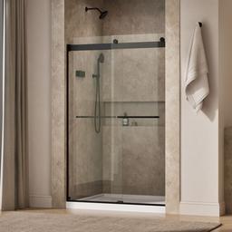 Kohler Levity Sliding shower door, 74'' H x 44-5/8 - 47-5/8'' W, with 1/4'' thick Crystal Clear glass - Matte Black - image 2