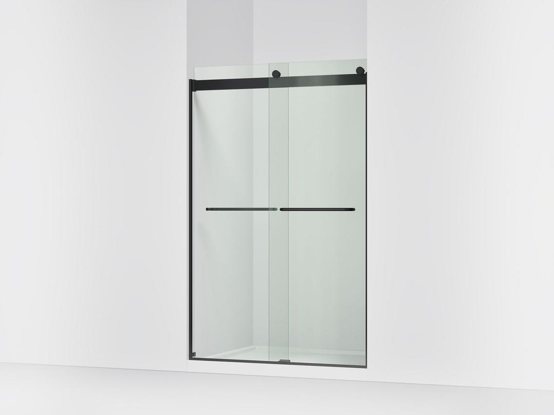 Kohler Levity Sliding shower door, 74'' H x 44-5/8 - 47-5/8'' W, with 1/4'' thick Crystal Clear glass - Matte Black by Kohler