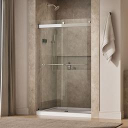 Kohler Levity Sliding shower door, 74'' H x 44-5/8 - 47-5/8'' W, with 1/4'' thick Crystal Clear glass - Matte Nickel - image 2